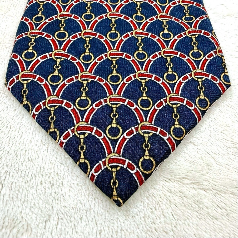 Tom James Silk Necktie Navy Red Gold Equestrian Horse Bit USA Designer Tie